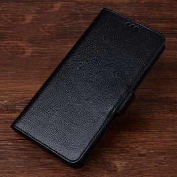 Кожаный чехол портмоне подставка (премиум нат. кожа) с крепежной застежкой для Samsung Galaxy A3 (2017) Черный