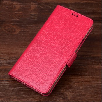 Кожаный чехол портмоне подставка (премиум нат. кожа) с крепежной застежкой для Samsung Galaxy A3 (2017) Розовый