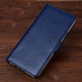 Кожаный чехол портмоне подставка (премиум нат. кожа) с крепежной застежкой для Samsung Galaxy A3 (2017) Синий