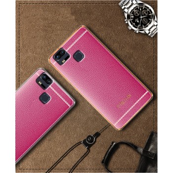 Силиконовый матовый полупрозрачный чехол с текстурным покрытием Кожа для Asus ZenFone 3 Zoom  Розовый