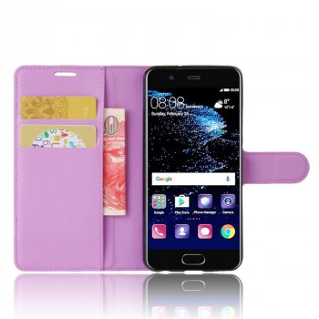 Чехол портмоне подставка для Huawei P10 с магнитной защелкой и отделениями для карт Фиолетовый