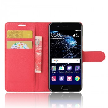 Чехол портмоне подставка для Huawei P10 с магнитной защелкой и отделениями для карт Красный