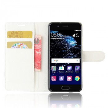 Чехол портмоне подставка для Huawei P10 с магнитной защелкой и отделениями для карт Белый