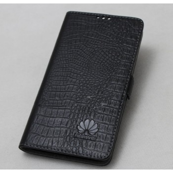 Кожаный чехол горизонтальная книжка подставка текстура Крокодил с крепежной застежкой для Huawei P10 Черный