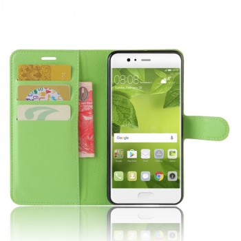 Чехол портмоне подставка для Huawei P10 Plus с магнитной защелкой и отделениями для карт Зеленый