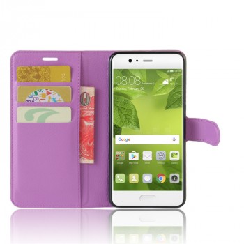 Чехол портмоне подставка для Huawei P10 Plus с магнитной защелкой и отделениями для карт Фиолетовый