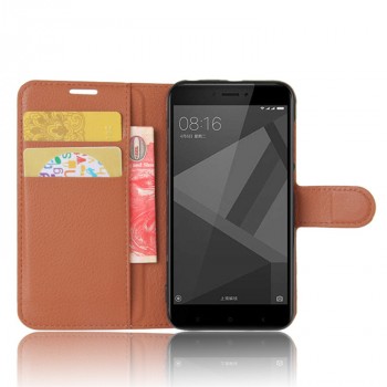 Чехол портмоне подставка для Xiaomi RedMi 4X с магнитной защелкой и отделениями для карт Коричневый