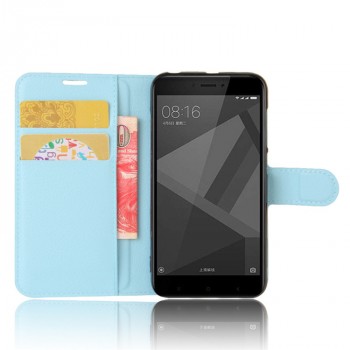 Чехол портмоне подставка для Xiaomi RedMi 4X с магнитной защелкой и отделениями для карт Голубой