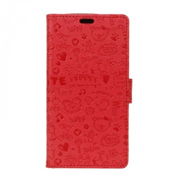 Чехол портмоне подставка текстура Узоры на силиконовой основе с отсеком для карт на магнитной защелке для Huawei Mate 9 Pro  Красный