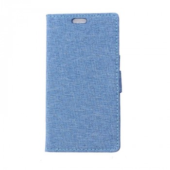 Чехол портмоне подставка на пластиковой основе с отсеком для карт и тканевым покрытием на магнитной защелке для Huawei Mate 9 Pro Синий