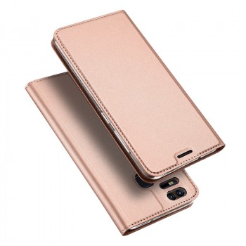Кожаный чехол портмоне подставка на силиконовой основе с отсеком для карт для Asus ZenFone 3 Zoom  Розовый