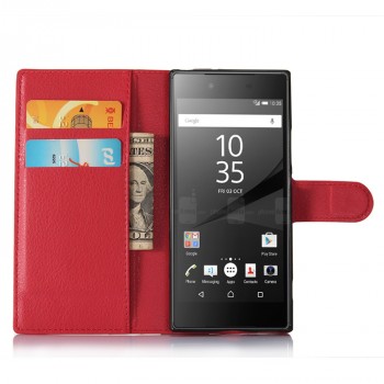 Чехол портмоне подставка для Sony Xperia XA1 с магнитной защелкой и отделениями для карт Красный