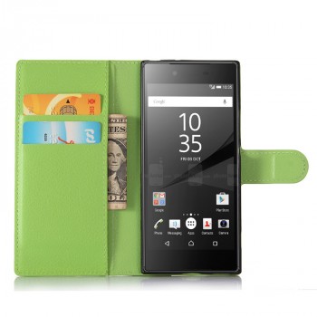 Чехол портмоне подставка для Sony Xperia XA1 с магнитной защелкой и отделениями для карт Зеленый