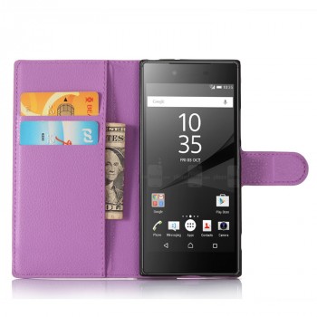Чехол портмоне подставка для Sony Xperia XA1 с магнитной защелкой и отделениями для карт Фиолетовый
