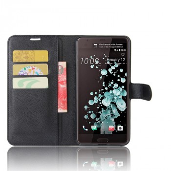 Чехол портмоне подставка для HTC U Ultra с магнитной защелкой и отделениями для карт Черный