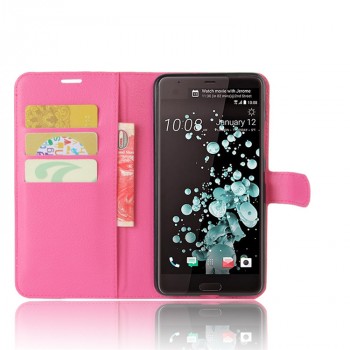 Чехол портмоне подставка для HTC U Ultra с магнитной защелкой и отделениями для карт Пурпурный