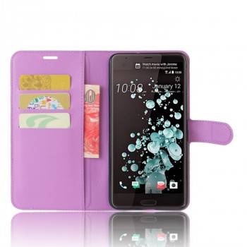 Чехол портмоне подставка для HTC U Ultra с магнитной защелкой и отделениями для карт Фиолетовый