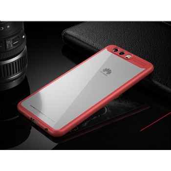 Силиконовый матовый полупрозрачный чехол с транспарентной крышкой для Huawei P10  Красный