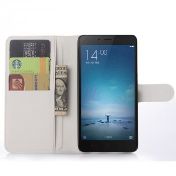 Чехол портмоне подставка на пластиковой основе с отсеком для карт на магнитной защелке для Xiaomi RedMi Note 2 Белый