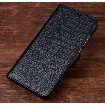 Кожаный чехол портмоне подставка (премиум нат. кожа крокодила) с крепежной застежкой для HTC U Ultra  Черный