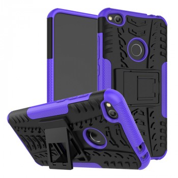 Экстрим противоударный чехол для Huawei Honor 8 Lite с подставкой и текстурой шины Фиолетовый