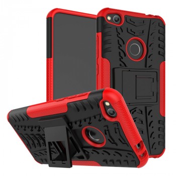 Экстрим противоударный чехол для Huawei Honor 8 Lite с подставкой и текстурой шины Красный