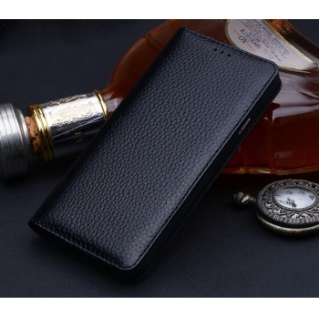 Кожаный чехол горизонтальная книжка (премиум нат. вощеная кожа) для Samsung Galaxy S8 Черный