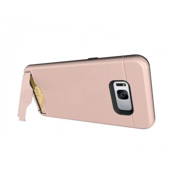 Противоударный двухкомпонентный силиконовый матовый непрозрачный чехол с поликарбонатными вставками экстрим защиты с встроенной ножкой-подставкой и текстурным покрытием Металлик для Samsung Galaxy S8 Plus  Розовый