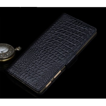 Кожаный чехол портмоне подставка (премиум нат. кожа крокодила) с крепежной застежкой для Sony Xperia XA1 Черный