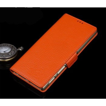 Кожаный чехол горизонтальная книжка подставка (премиум нат. кожа) с крепежной застежкой для Sony Xperia XA1  Оранжевый