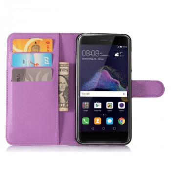 Чехол портмоне подставка для Huawei Honor 8 Lite с магнитной защелкой и отделениями для карт Фиолетовый