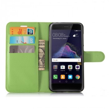 Чехол портмоне подставка для Huawei Honor 8 Lite с магнитной защелкой и отделениями для карт Зеленый