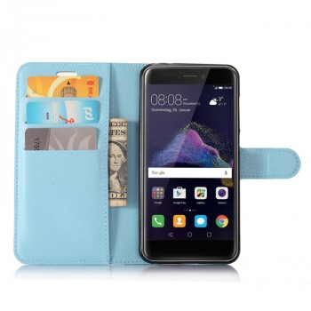 Чехол портмоне подставка для Huawei Honor 8 Lite с магнитной защелкой и отделениями для карт Голубой