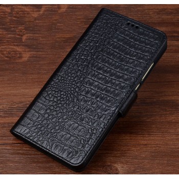 Кожаный чехол портмоне подставка (премиум нат. кожа крокодила) с крепежной застежкой для Huawei Honor 8 Lite  Черный