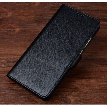 Кожаный чехол портмоне подставка (премиум нат. кожа) с крепежной застежкой для Huawei Honor 8 Lite  Черный