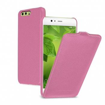 Кожаный чехол вертикальная книжка (премиум нат. кожа) для Huawei P10  Розовый