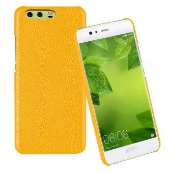 Кожаный чехол накладка (премиум нат. кожа) для Huawei P10  Желтый