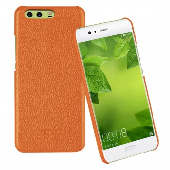 Кожаный чехол накладка (премиум нат. кожа) для Huawei P10  Оранжевый