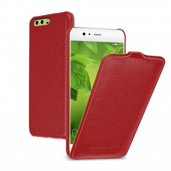 Кожаный чехол вертикальная книжка (премиум нат. кожа) для Huawei P10 Plus  Красный