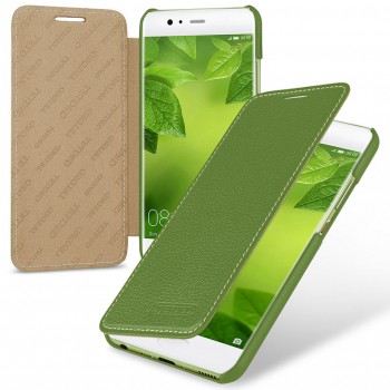 Кожаный чехол горизонтальная книжка (премиум нат. кожа) для Huawei P10 Plus  Зеленый