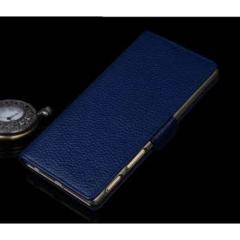 Кожаный чехол портмоне подставка (премиум нат. кожа) с крепежной застежкой для Sony Xperia XA1 Ultra Синий