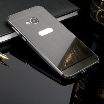 Двухкомпонентный чехол c металлическим бампером с поликарбонатной накладкой и зеркальным покрытием для HTC U Play  Черный