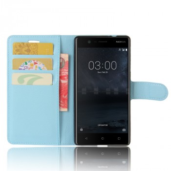 Чехол портмоне подставка для Nokia 3 с магнитной защелкой и отделениями для карт Синий