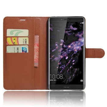 Чехол портмоне подставка для Huawei Honor Note 8 с магнитной защелкой и отделениями для карт Коричневый