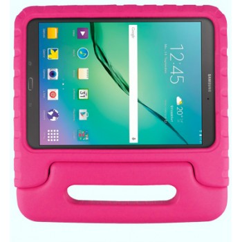 Ударостойкий детский силиконовый матовый гиппоаллергенный непрозрачный чехол с встроенной ножкой-подставкой для Samsung Galaxy Tab S3  Розовый