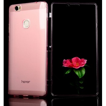 Двухкомпонентный силиконовый глянцевый транспарентный чехол горизонтальная книжка с акриловой полноразмерной транспарентной смарт крышкой для Huawei Honor Note 8  Розовый