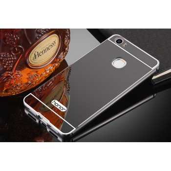 Двухкомпонентный чехол c металлическим бампером с поликарбонатной накладкой и зеркальным покрытием для Huawei Honor Note 8  Черный