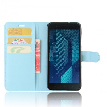 Чехол портмоне подставка для HTC One X10 с магнитной защелкой и отделениями для карт Голубой