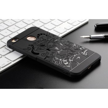 Силиконовый матовый непрозрачный чехол с нескользящим софт-тач покрытием и текстурным покрытием Дракон для Xiaomi RedMi 4X Черный