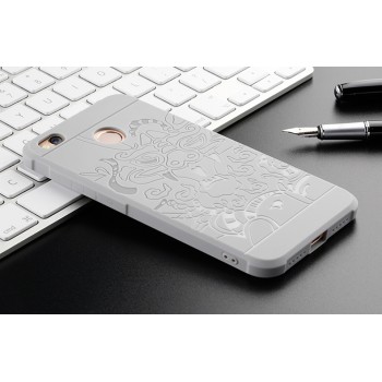 Силиконовый матовый непрозрачный чехол с нескользящим софт-тач покрытием и текстурным покрытием Дракон для Xiaomi RedMi 4X Белый